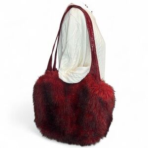 Vintage handmade Luxurious Red Fur Tote Bag Embossed Snakeskin Leather Faux Fur